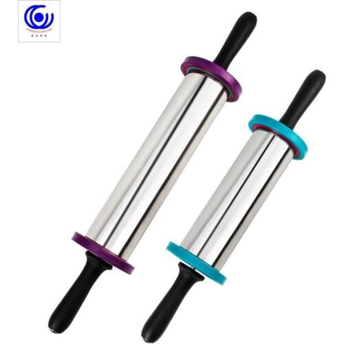 Non-Stick Adjustable Stainless Steel Rolling Pin Dough Roller with 3 Removable Thickness Rings Dumplings Pizza Baking Tools