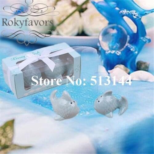 FREE SHIPPING 100sets "Kissing Fish"Ceramic Salt and Pepper Shakers Wedding Favors Bridal Shower Party Favors Event Supplies