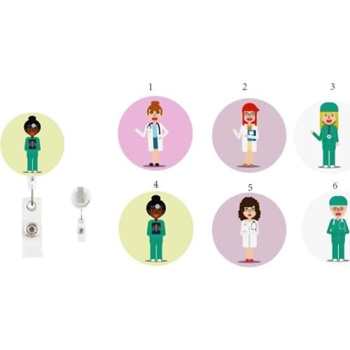 10pcs Cute Retractable Badge Reel Student Nurse Doctor Exhibition ID Name Card Badge Holder Office Business Supplies