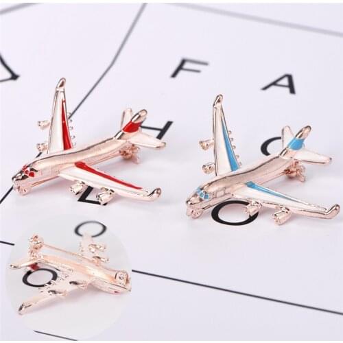 Alloy Airplane Brooch Pins Enamel Red Blue Plane Luxury Brand Brooches For Women Men Costumes Aircraft Brooch