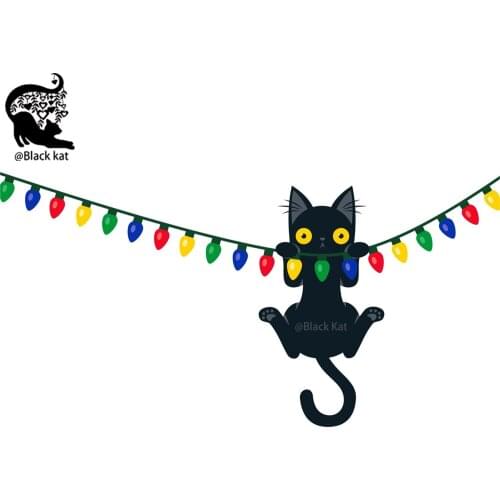 Black Cat Hanging on Christmas Colorful Lantern Cutting Dies Lovely Animals Pet Metal Stencil For DIY Scrapbooking Card Craft