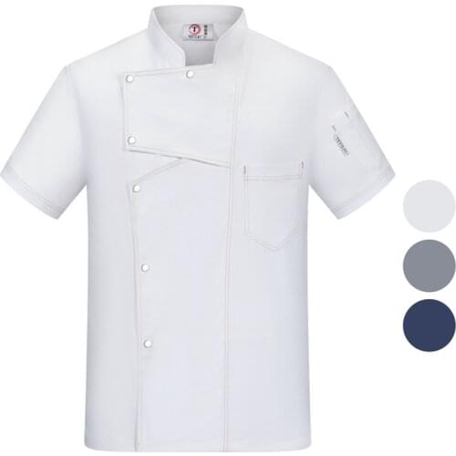 Short Sleeve Chef Uniform Stain Resistant Chef Jackets Men Women Cooking Tops Breathable Kitchen Cooking Uniform Waiter Clothes