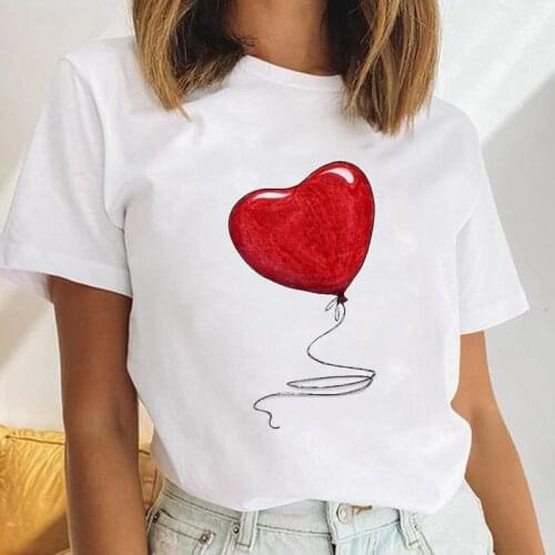 Women Love Balloon Printing Lovely Watercolor Fashion Female Cartoon Clothes Tees Tshirt Tops Print Ladies Graphic T-Shirt