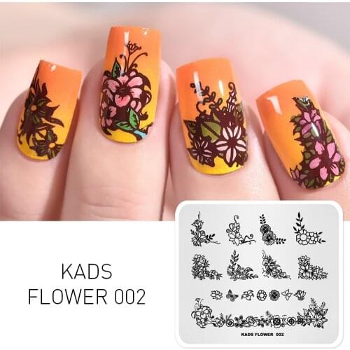 KADS New Arrival Flower 002 Series Butterfly Flowers Bouquet Shape Beauty Printing Nail Designs Template Stencil Beauty Plate
