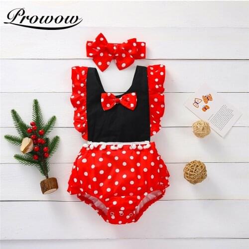 Prowow Polka Dot Baby Girl Bobysuits Summer Babys Romper Flying Sleeve Toddler Overalls For Children;s Bowknot Kids Jumpsuits
