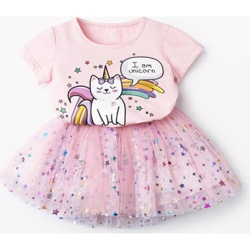 Toddler Girls Clothing Set 2020 New Summer Cartoon Kids Clothes for Girls Short-Sleeved T-shirt Star Skirt Baby Children Suits