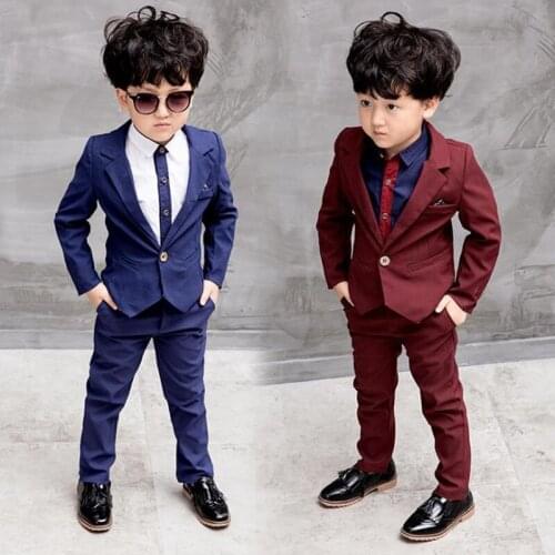 DFXD New Fashion Boys Formal Suit 2018 Spring Wedding Party Boys Soild Long Sleeve Blazer Coat+Blouse+Pant 3pcs Kids Suit 2-10T