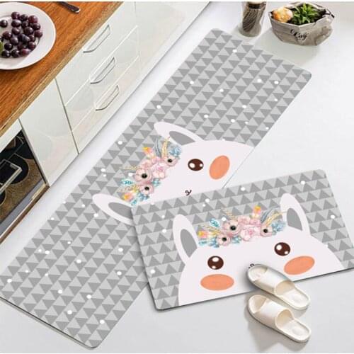 Fashion Cartoon Print Two-piece Kitchen Floor Mat Washable Non-slip Area Bedroom Bathroom Laundry Room Absorbent Door Mat Cover