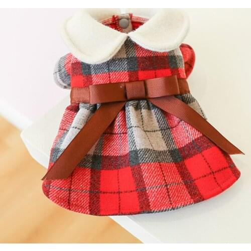 Puppy Clothes Dog Plaid Dress Teddy Bow Skirt Plaid Christmas Dress Fir Dogs Christmas Plaid Bow Dog Dresses for Small Dogs