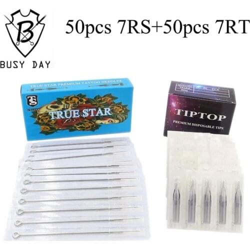 7RS+7RT) 50pcs True star tattoo needles & 50pcs TIP TOP tattoo tips for free shipping