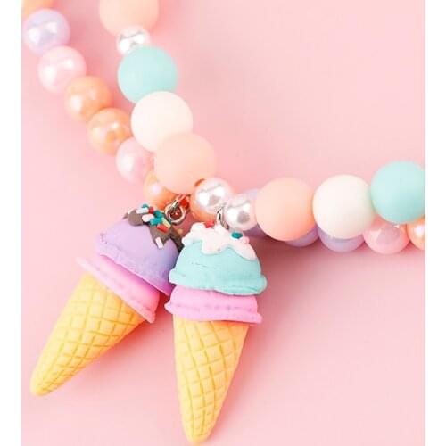 Makersland Kids Necklaces for Girls Ice Cream Pendant Beaded Resin Necklace Candy Color Cartoon Cute Jewelry Christmas Presents
