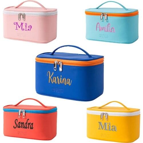 Personalized waterproof PU toiletry bag outdoor travel cosmetics storage bag embroidery logo portable cosmetic bag customization