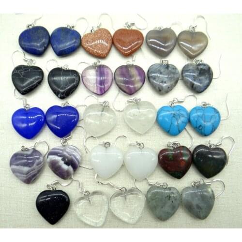 Natural stone tiger eye Quartz crystal Turquoises Heart-shaped charms Earring pendant for diy Jewelry making Earring Accessories