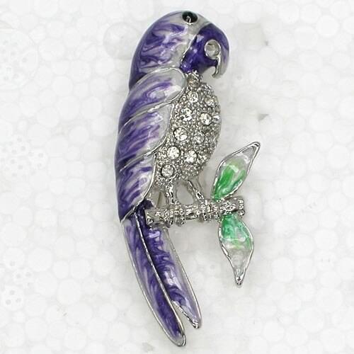 Clear Rhinestone Purple Enamel Parrot Pin brooches C2097 DA