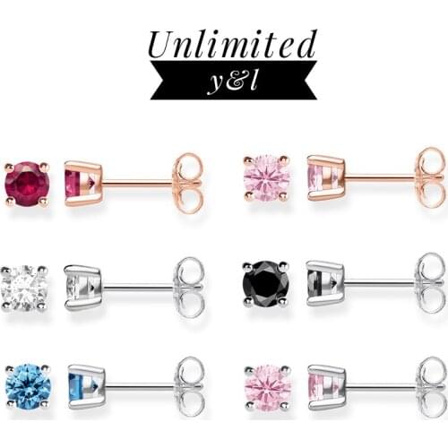 Colorful CZ Round Stud Earrings for Women Girls Thomas Style High Quality Ear Stud Silver Fashion Good Jewelry bijoux 2018 New