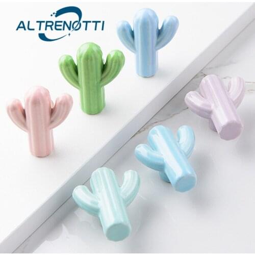 Furniture Handle Cabinet Ceramic Cactus Shape Colorful Kid Room Wardrobe Kitchen Cupboard Drawer Door Pull Rural Knob Hardware