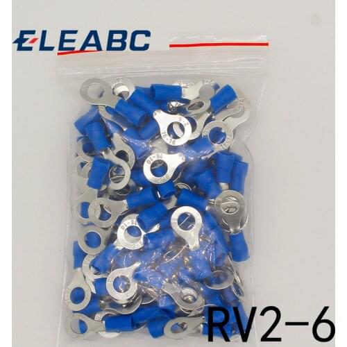 RV2-6 Blue Ring insulated terminal Cable Wire Connector 100PCS/Pack suit 1.5-2.5mm Electrical Crimp Terminal RV2.5-6 RV