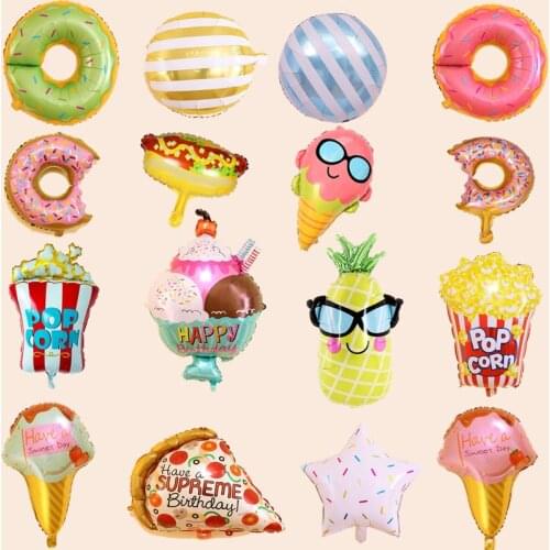 1pc Kids Donuts Ice Cream Foil Balloon Candy Sweet Shape Aluminum Inflatable Balloons Birthday Party Decorations Kids Favor Toys