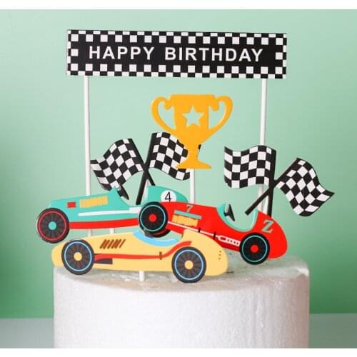 Racing Car Theme Happy Birthday Cake Topper Kids Baby Shower Birthday Party Decoration Cartoon Candy Bar Cake Suppliies