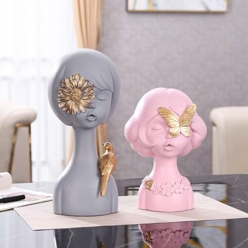 WU CHEN LONG Nordic Abstract Butterfly And Bird Flower Girl Figures Figurines Resin Crafts TV Cabinet Decorations For Home R3944