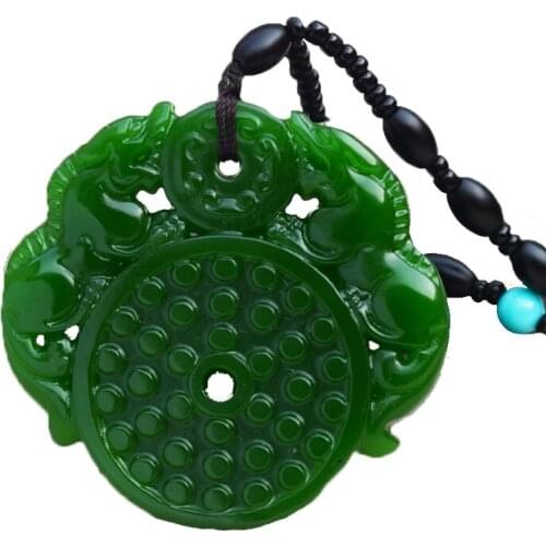 Green Nephrite Pendant Carved Pixiu Pendant Necklace Fashion Hollow carving Jades Pendants Jewelry women mom gift Free Rope