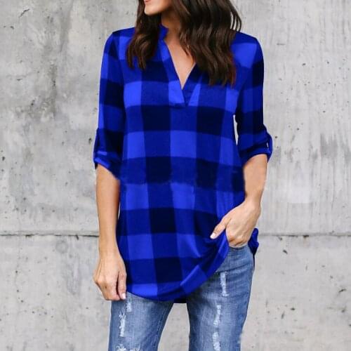 Blouse Womens Blouses Shirt Plaid Print Top For Woman Loose Tops Y2K PLus Size Female Shirts Womens Clothing 2021 Femme Blusas