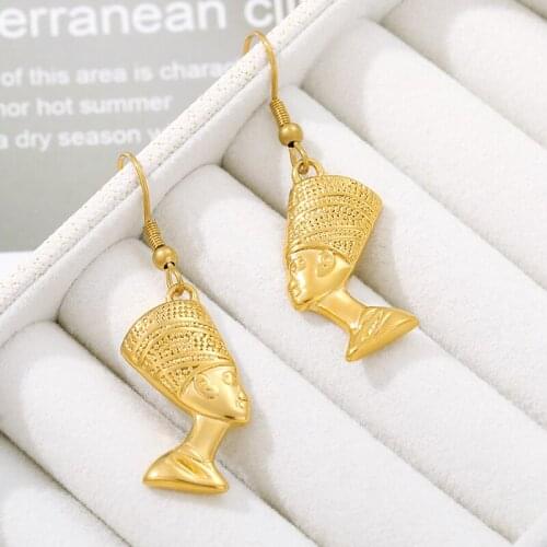 Ancient Egyptian Queen Nefertiti Stud Earrings for Women fashionJewellery Gold Color Stainless Steel Earring Ethnic Gift