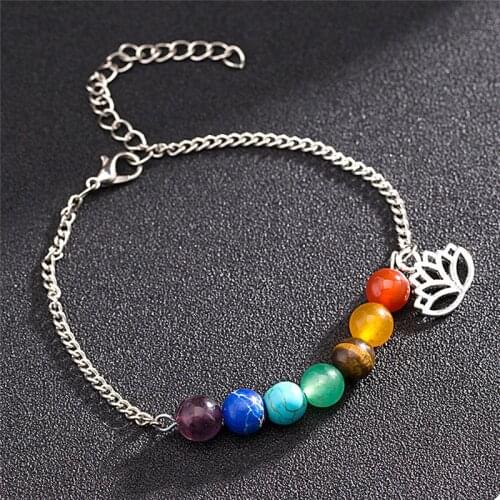 Yoga Anklet For Women Foot Jewelry Hollow Lotus Pendant Charm Beach Chain Blue Red Green Natural Stone Sexy Barefoot Bracelet