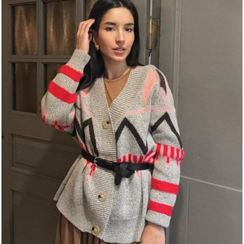 Womens 2020 autumn and winter new printed cardigan sweater long-sleeved sweater
