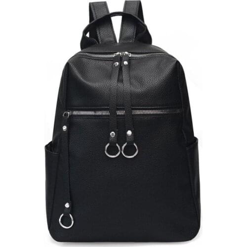 Women Backpack Solid Color Large Capacity Dual Zipper Student Backpack Soft School Bag faux leather Backpacks 2021