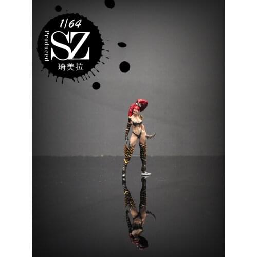 1:64 Resin Die-casting Double-blade Bikini Female Warrior Doll Model Car Scene Decoration Collection Decoration Toy