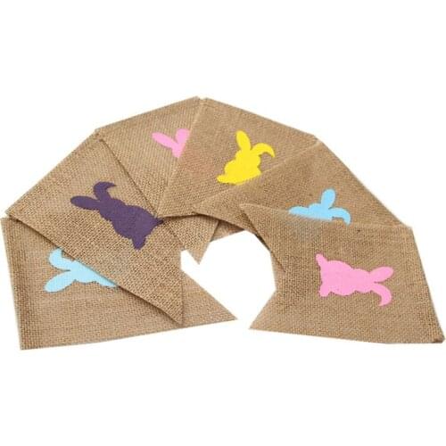 2M Vintage Jute Hessian Burlap Rabbit Pennant Hanging Bunting Banner Garland Easter Party Decoration Easter Festival Banner