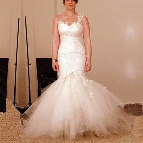 2016 Sweetheart Appliques Custom Cheap vestido de casamento Vintage Mermaid Bridal Dresses Sleeveless Lace Wedding Dresses