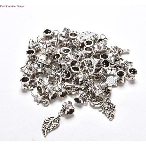 40 Pcs/lot Fit European Bracelet Jewelry Beads Pendant Mixed Style Tibetan New Plated Charms Bead Big Hole Oxidized Metal