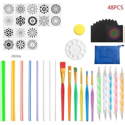 48pcs Mandala Dotted Tool Set for Painting Rock Stones Stencil Brush Drawing Pen G8TA