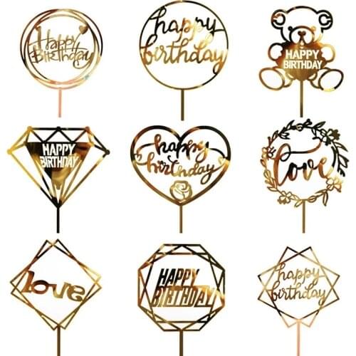 Acrylic Cake Topper Happy Birthday Cupcake Toppers Birthday Party Decorations Dessert Tools For Baby Shower Baking Supplies