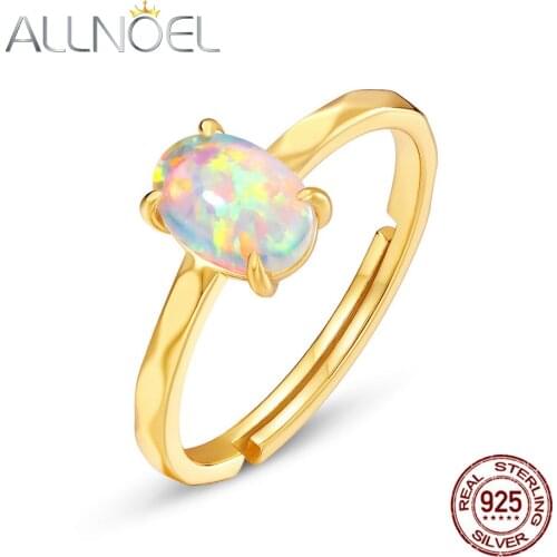 ALLNOEL Solid 925 Sterling Silver Rings For Women Synthetic Opal Real Gold Plated Luxury Engagement Fine Jewelry 2020 New Gift