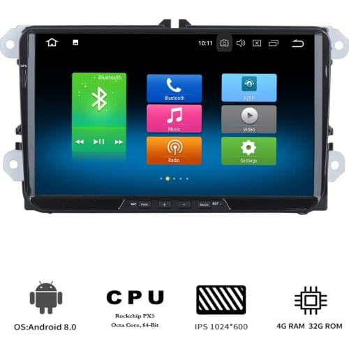 Car 1 din Android 8.0 multimedia player for VW Golf 5 6 Polo Passat GPS with Octa core 4GB RAM 32GB ROM ips screen built-in GPS