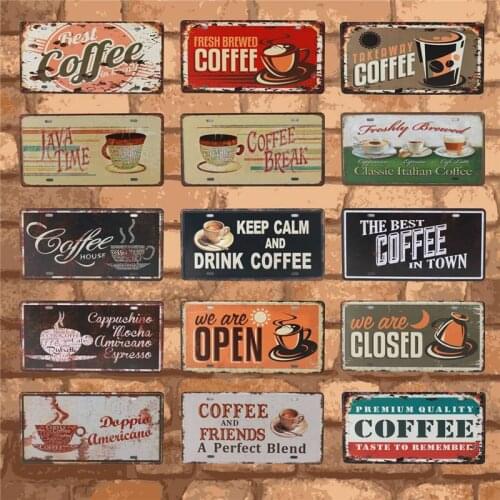 Car License Home Decorative Vintage Fresh Best Coffee Pictures Metal Tin Sign A perfect Blend For Bar Java Time