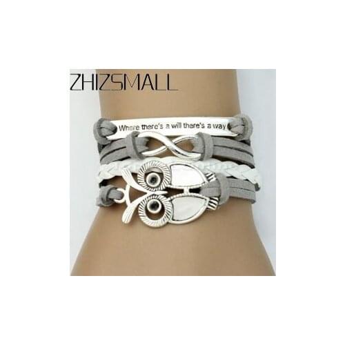 Infinity Bracelets Owl Multi Layer Braided Leather Handmade Combination Pattern Colorful Charm Bracelets