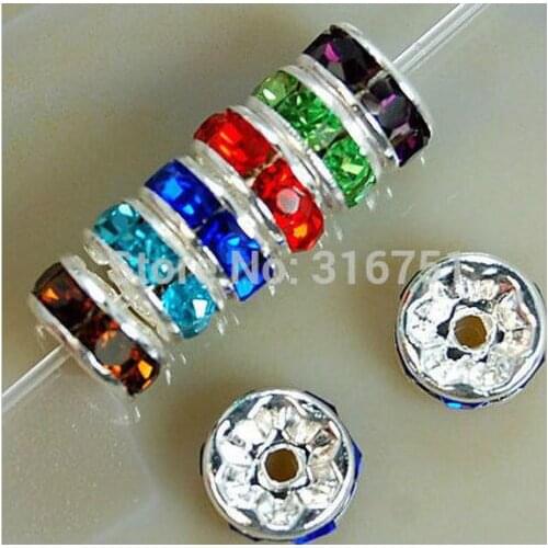 Free Shipping 500Pcs Silver Plated Mixed Crystal Loose DIY Spacer Beads 8mm