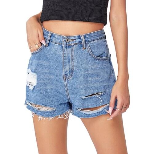 2021 New Women’s Fashion Distressed Tassel Jeans Personality Solid Color Ripped High-waist Denim Shorts All-match