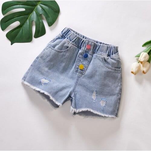 FOCUSNORM 2021 Summer Casual Infant Girls Denim Shorts For 2-13Y Elastic High Waist Solid Trousers Shorts