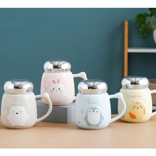 Cute Pet Coffee Mug Animal Embossed Ceramic Mugs Breakfast Milk Student Gift Coffee Vacuum Cup Mugs Coffee Cups