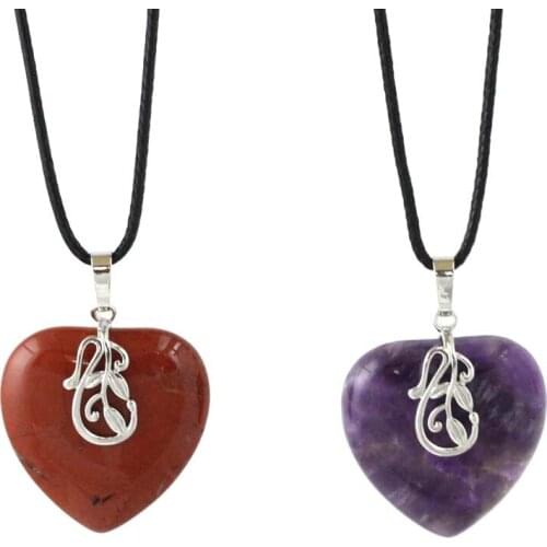 KFT Natural Crystal Quartz Stone Pendants Lovely Heart Shape Amethysts Rose Pink Quartz Stone Pendant Women Men Jewelry