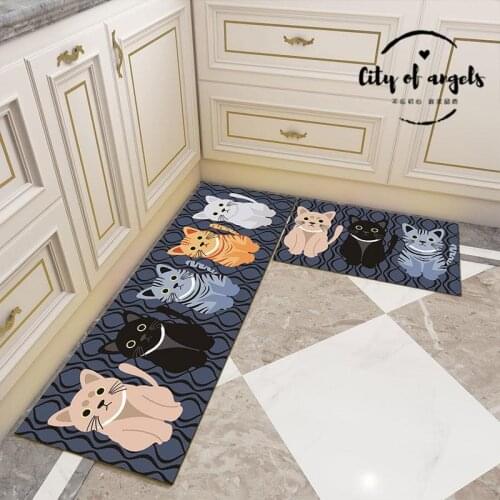 Cat Kitchen Mat Anti-Slip Tapete Welcome Floor Mats Cartoon Kitchen Rugs Flannel Doormats Rug Doormat for Living Room