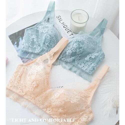 Meizimei Ultra Thin Minimizer Bras for Women Sexy Lace Bralette Wireless Brassiere Girl Plus Size Crop Top BH Floral Underwear34