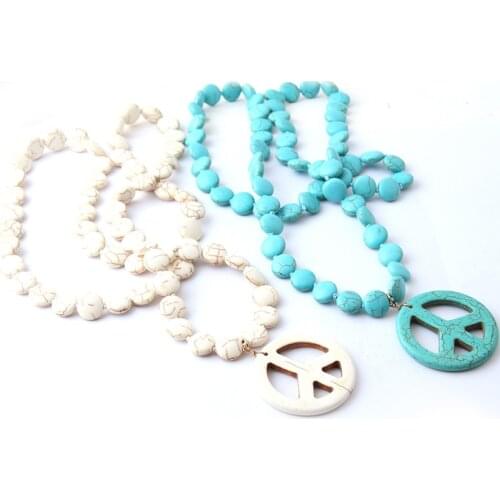 Fashion Bohemian Tribal Jewelry Flat White Turquois Stones Bead Stones Peace Necklace