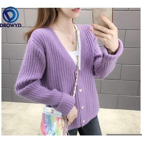 Fashion Short Loose Sweater Cardigan Jacket Women Knitted V-neck Blouse Autumn Clothes 2021 New Single-breasted Jacket Coat Top