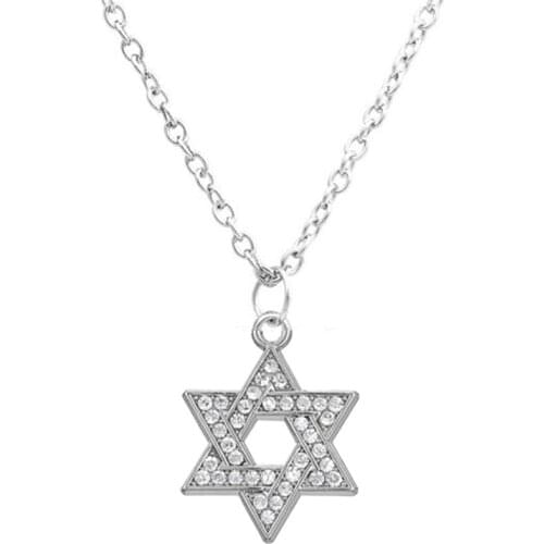 My shape Jewish Jewelry Star of David Judaica Pendant Necklace Women Men Chain Silver plated Clear Crystal Paved Israel Jewelry